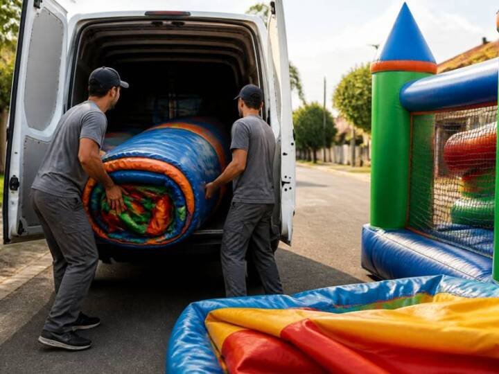 Equipe montando inflável para Aluguel de Brinquedos em Alvorada - RS