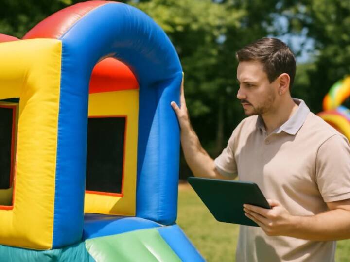 Crianças brincando em brinquedo inflável com destaque para os cuidados ao contratar brinquedos infláveis