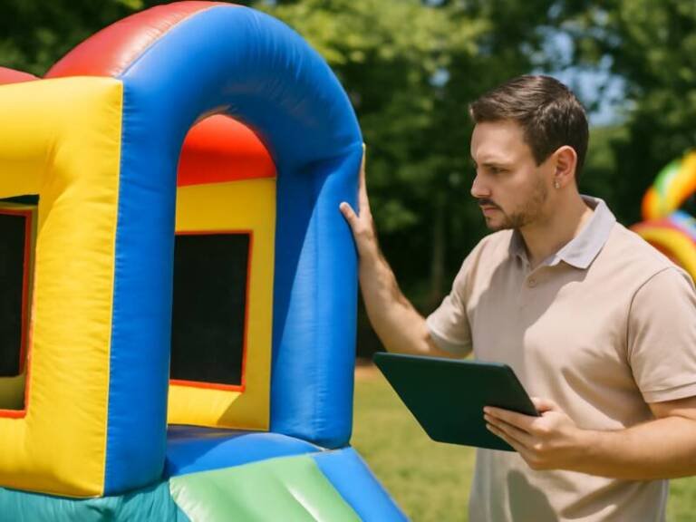 Crianças brincando em brinquedo inflável com destaque para os cuidados ao contratar brinquedos infláveis