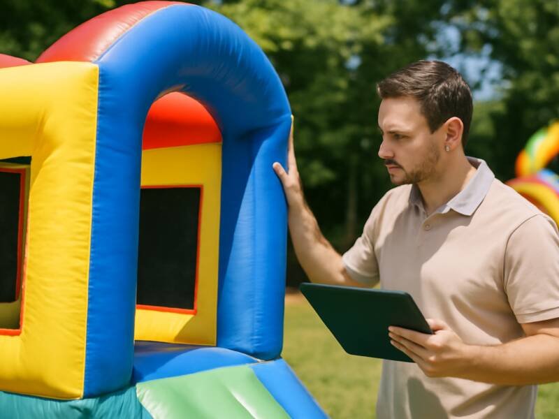 Crianças brincando em brinquedo inflável com destaque para os cuidados ao contratar brinquedos infláveis